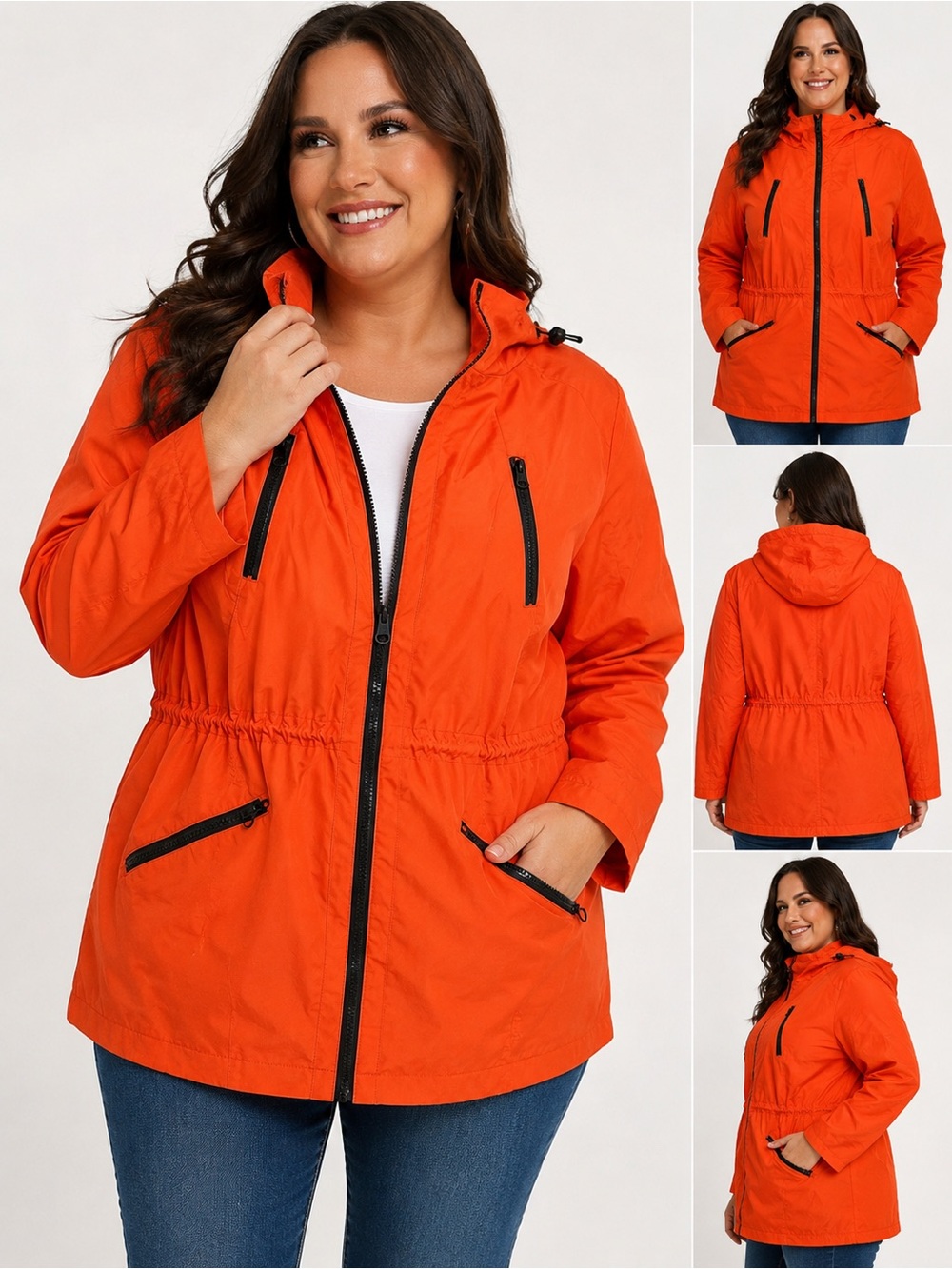 Woman Within Orange Hooded Lightweight Rain Jacket Windbreaker 1X Mesh Lined